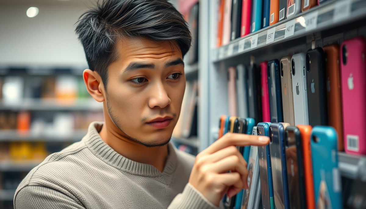    Изображение человека, выбирающего чехол для телефона
