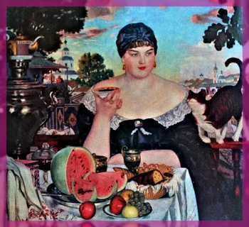 "Купчиха за чаем". Б. Кустодиев, 1918 год