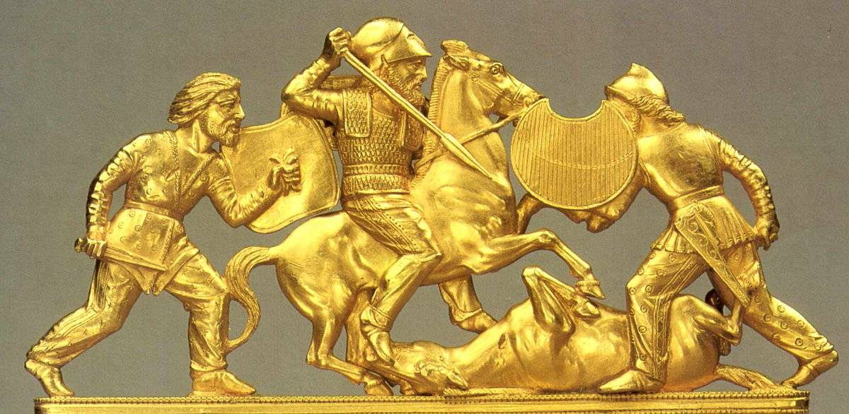 Фрагмент скифского золотого гребня из кургана Солоха.