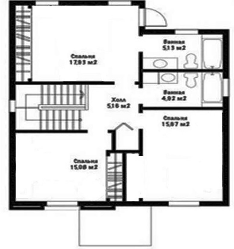 План второго этажа. Мастер-санузел в правом верхнем углу