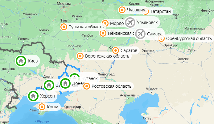 Карта атак БПЛА 20 сентября