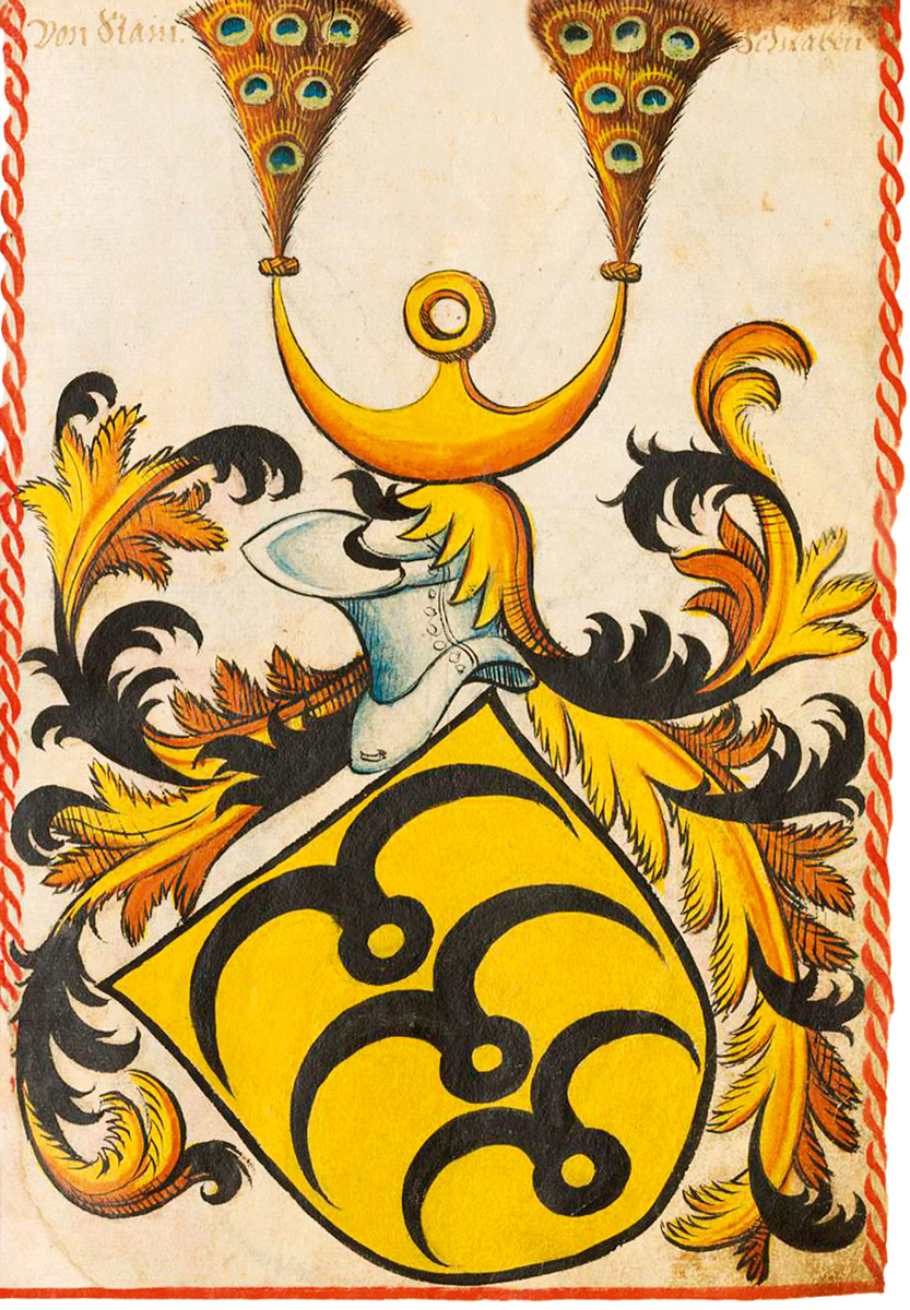 Желтый в геральдике
В французской геральдике желтый цвет, который также обозначается как «золотой», появился с самого начала геральдического искусства в двенадцатом веке. Тем не менее, художники и ремесленники на протяжении долгого времени предпочитали использовать именно желтый, а не золотой. Это можно наблюдать в работах, относящихся к середине пятнадцатого века, где изображены гербы семьи фон Штейн из Швабии: d'or à trois à loup de sable. Однако в более поздний период золото стало применяться значительно чаще, чем желтый, что существенно изменило геральдическое искусство.
Шайблерш Ваппенбух, ок. 1450-55. Мюнхен, Bayerische Staatsbibliothek, Cod. значок. 312 c.