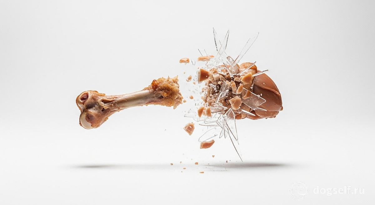 Вот так «безобидная» косточка превращается в набор кинжалов | Кадр, который стоит тысячи слов: варёная куриная ножка разлетается на острые, как стекло, осколки | Изображение: DogSelf