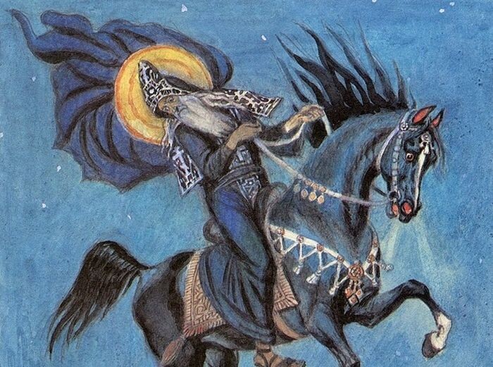 Святитель Иоанн Новгородский летит на бесе в Иерусалим