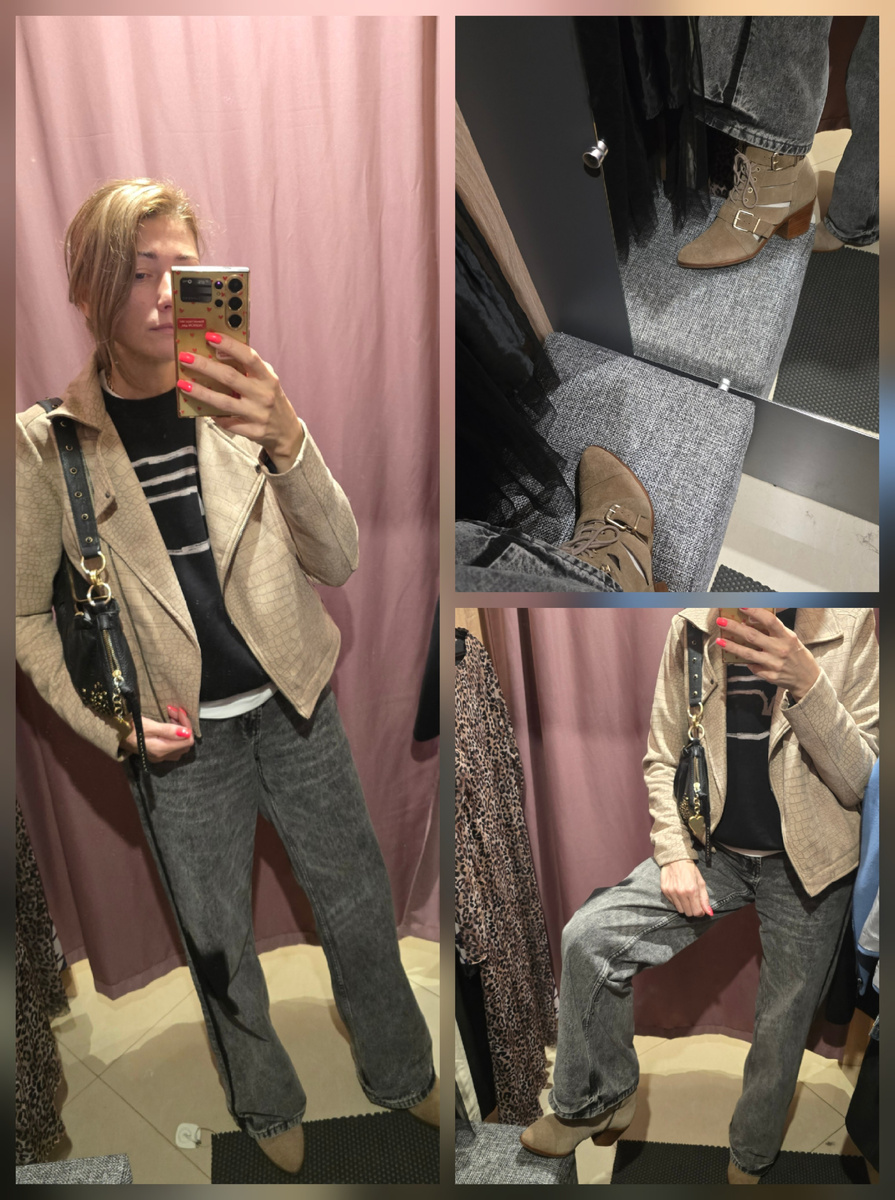 Так пришла. Куртка и замшевые ботиночки секонд . Подружила их впервые , по моему отлично. 