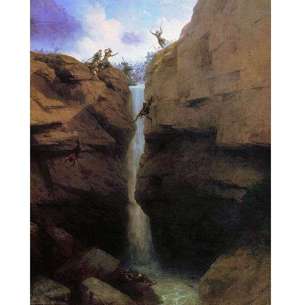 Стычка ширванцев с мюридами на Гунибе.  И. К. Айвазовский (1817 — 1900). Третьяковская галерея
