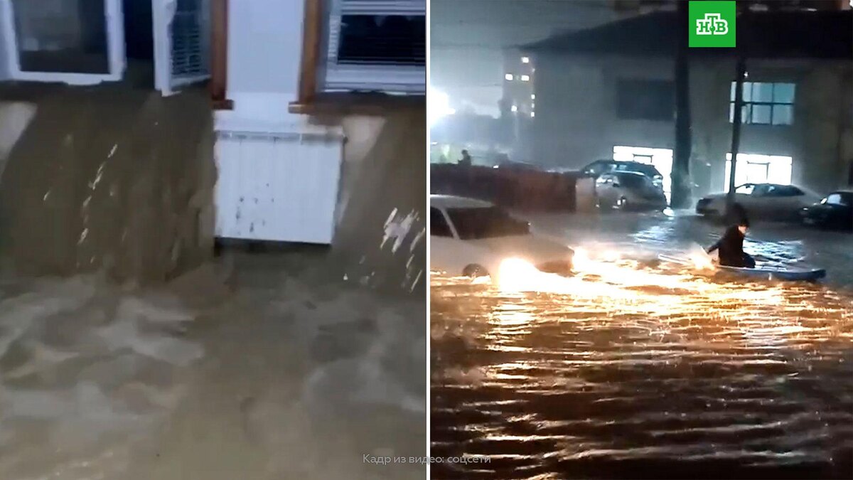    Улицы городов Дагестана затопило    из-за    сильного ливня