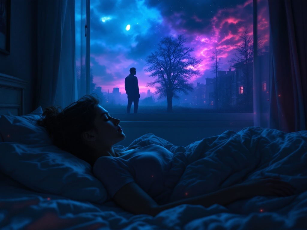    К чему такое снится: На картине изображена женщина, стоящая возле общежития. Она смотрит на мужчину, похожего на актёра, который исчезает во мраке в то время, как она оборачивается к зво