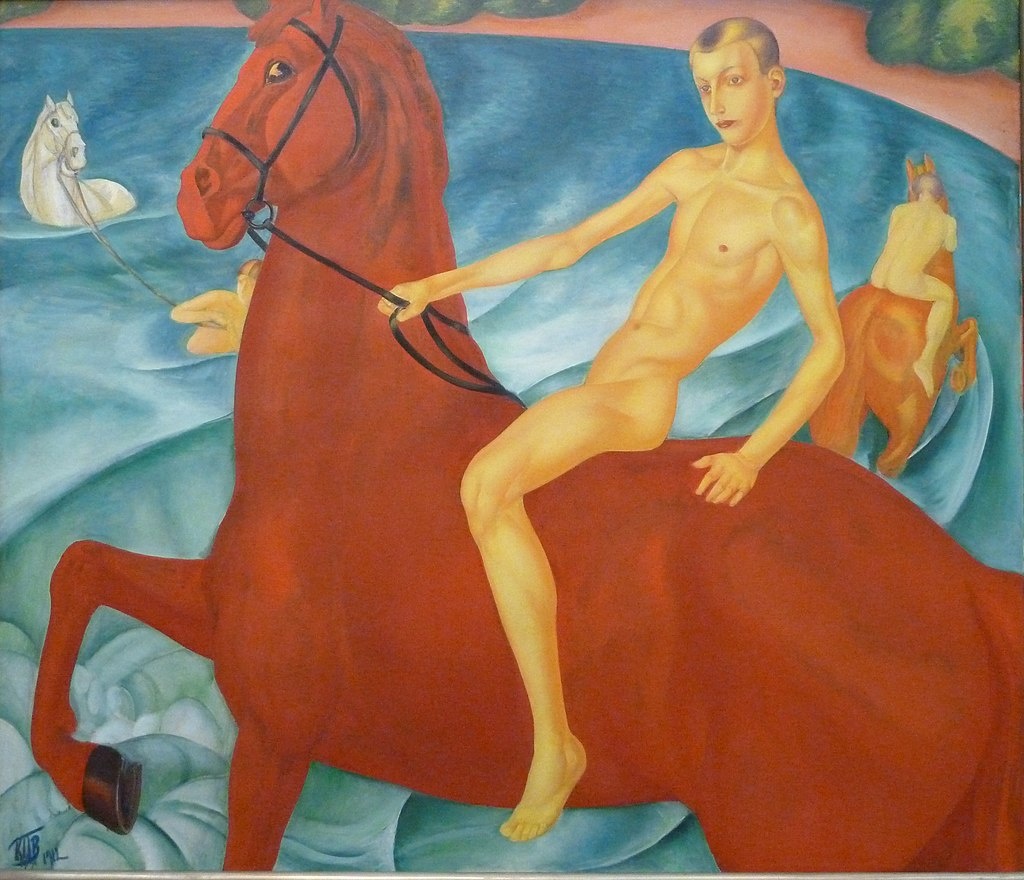 Кузьма Петров-Водкин
Купание красного коня. 1912
Холст, масло. 160 × 186 см
Новая Третьяковская галерея, Москва