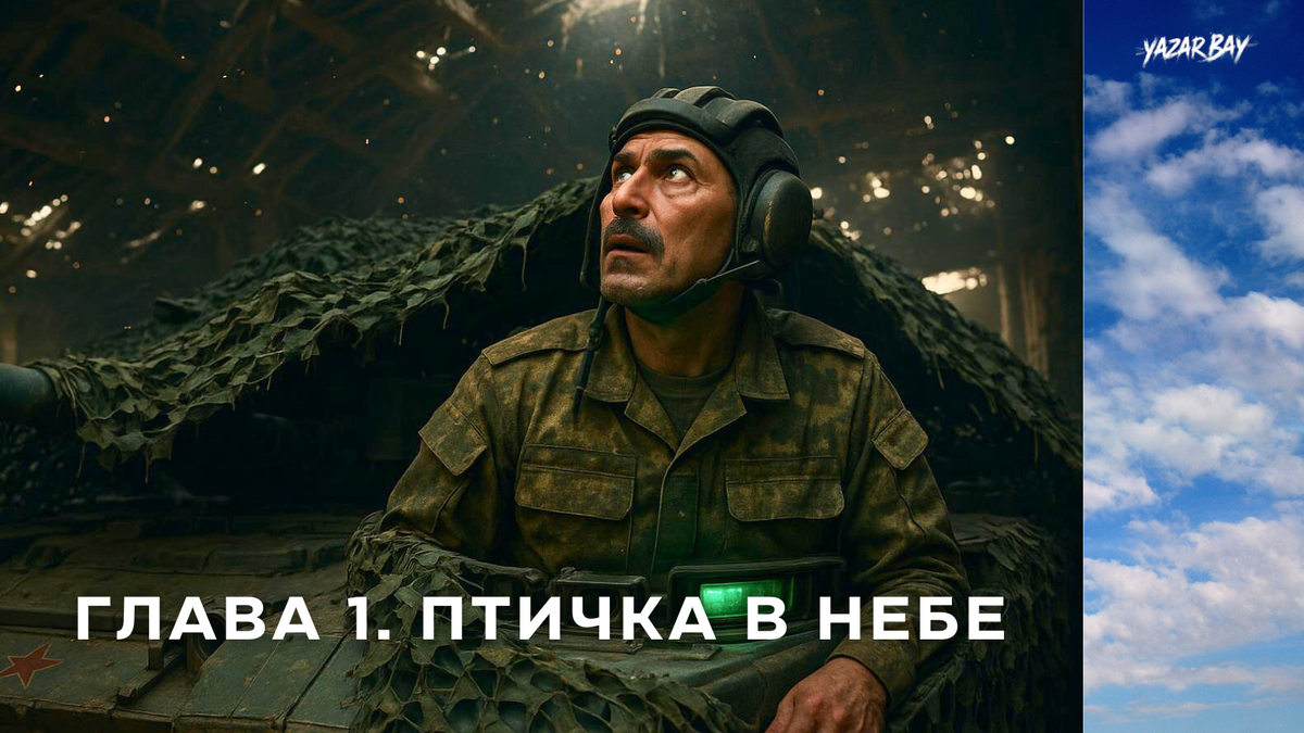 Взгляд танкиста, поймавшего в небе тень смерти. ©Язар Бай. Рисунок создан ИИ, может содержать неточности в деталях.