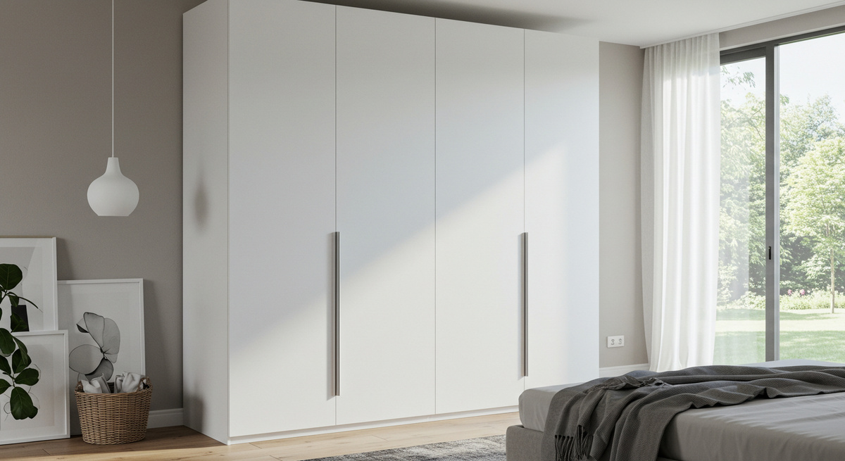 Белый шкаф с распашными фасадами в спальню
