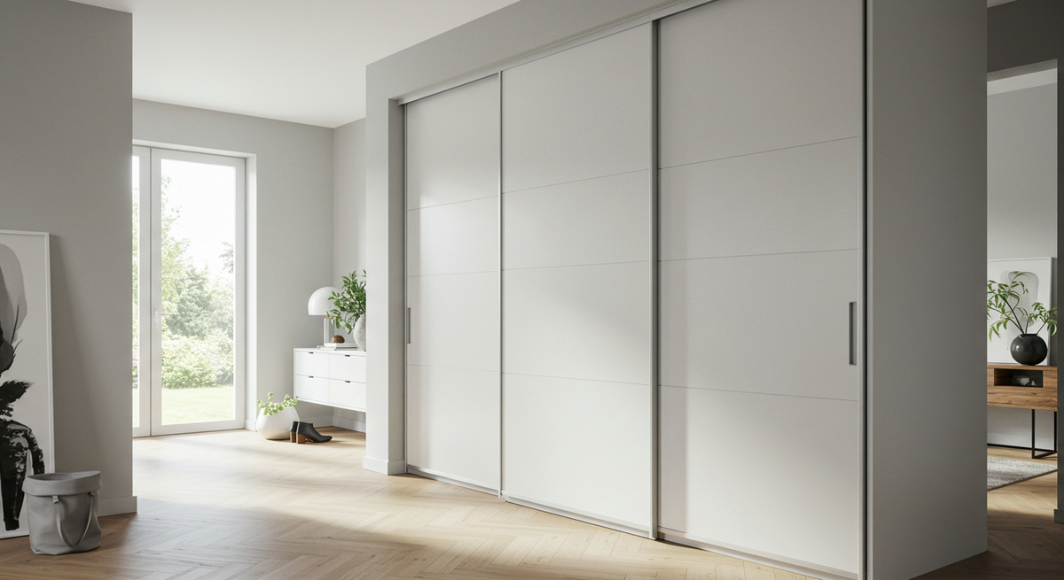 Современный встроенный шкаф-купе в прихожую