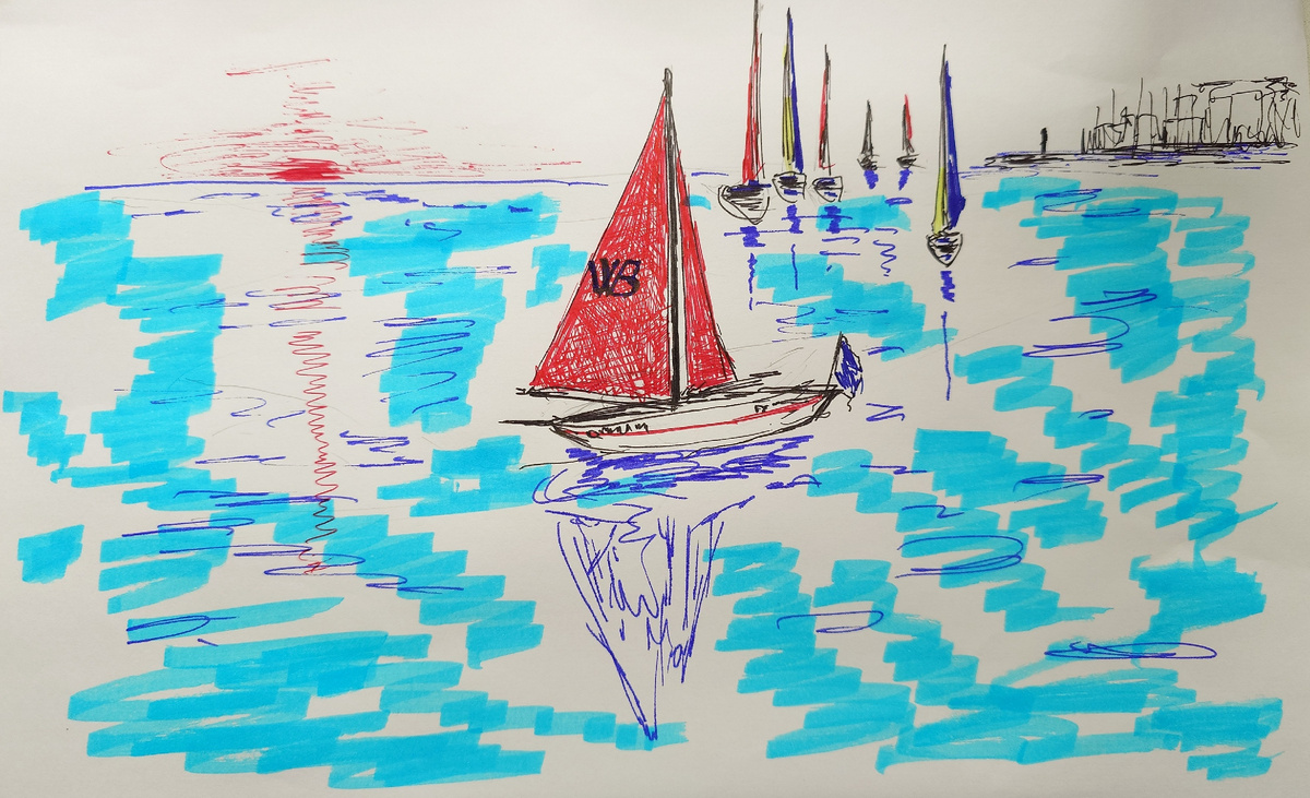 Набросок, сделанный линерами и маркерами