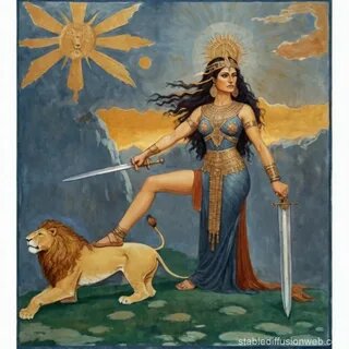 Инанна. Современное изображение в открытом доступе. Источник: Sword and lion //                  https://stablediffusionweb.com/ru/prompts/sword-and-lion