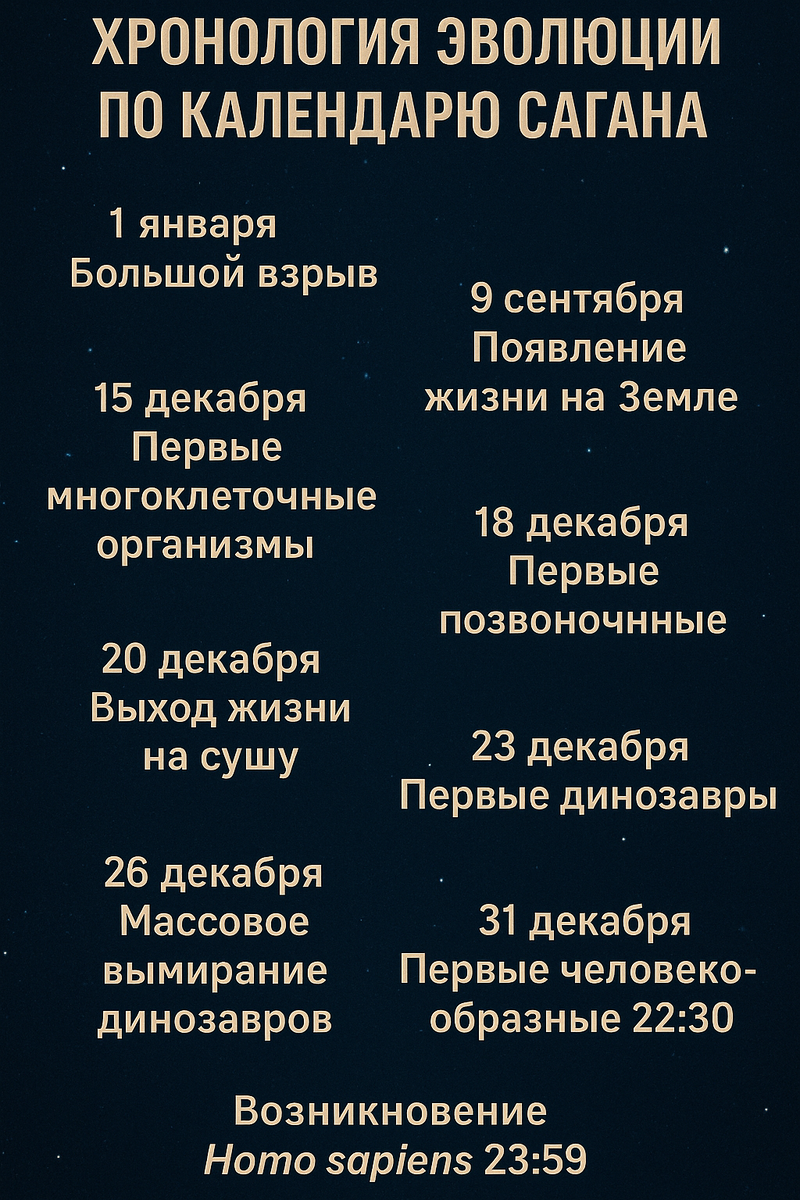 Хронология эволюции Вселенной по календарю Карла Сагана