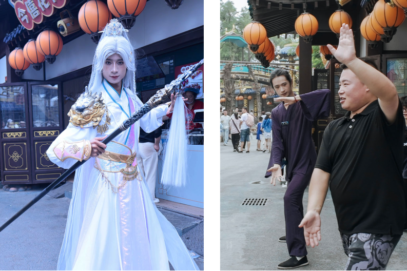 Фэнтези персонаж учит основным приемам боя пухлого и тощего китайца