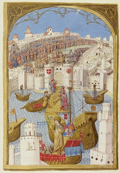 Принц Джем прибывает на Родос. Миниатюра конца XV века.