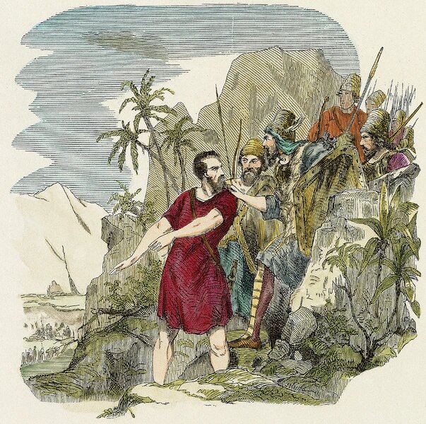 Эфиальт ведет персов в тыл греков. Иллюстрация из книги, 1893 год.