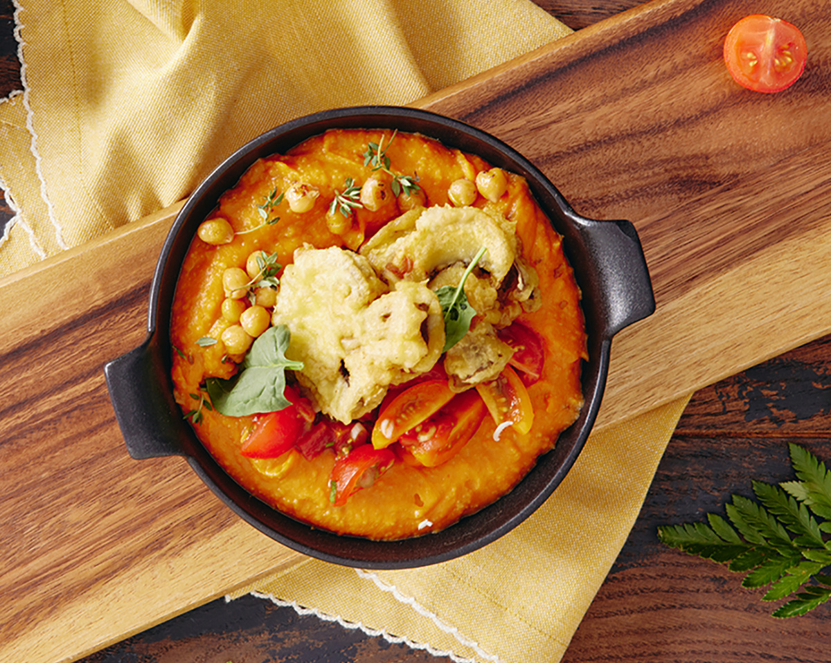 Пряный хумус из батата с кокосовым молоком и грибами фри