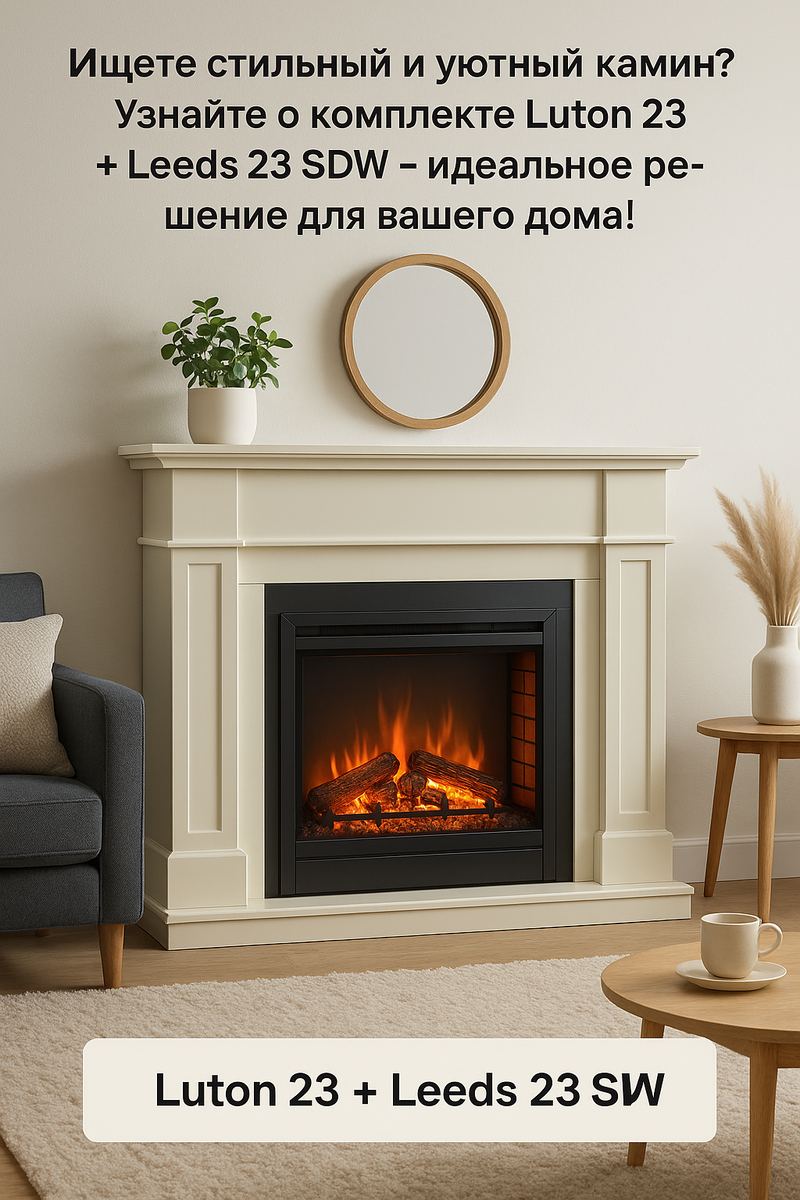    Электрический камин Luton 23 + Leeds 23 SDW: создайте уют и стиль в вашем доме всего за минуту Kamin