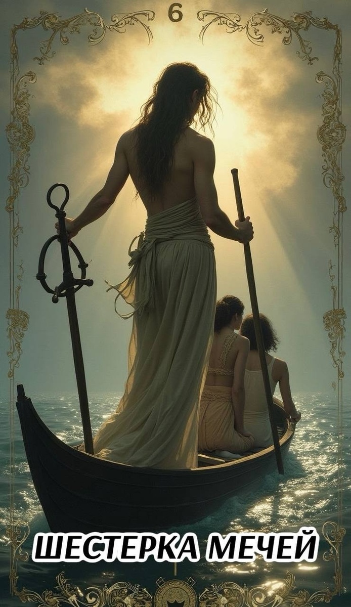 ШЕСТЕРКА МЕЧЕЙ В СТАНДАРТНЫХ И НЕ ОЧЕНЬ ВОПРОСАХ1. Что связывает двух людей(какие взаимоотношения). Отношения на расстоянии. Период охлаждения. 2. Урок, опыт, мудрость карты-позитивный/ негативный. Данная карта олицетворяет бегство от проблем, в лучшем случае в позитивном уроке это не совсем бегство, это выход из трудного положения, вынужденный шаг, который стоит принять как данность, и как возможность отправиться к новым берегам, уйти с тех, где были лишь проблемы которые не решить. В негативном уроке- куда бы мы не отправились, мы везде берем с собой себя. Тут уже именно бегство от проблем, которые возможно можно было бы решить, встреться он с ними лицом к лицу, но человек делает ноги, снова сталкивается с тем же и осознает, что от себя не убежишь. 4. Где человек находится, место. В пути, в дороге. 5. Чем человек в данный момент занимается. Куда-то едет, идет, уходит. 6. Жив или мёртв: образ карты часто ассоциируют с уходом в мир иной. 