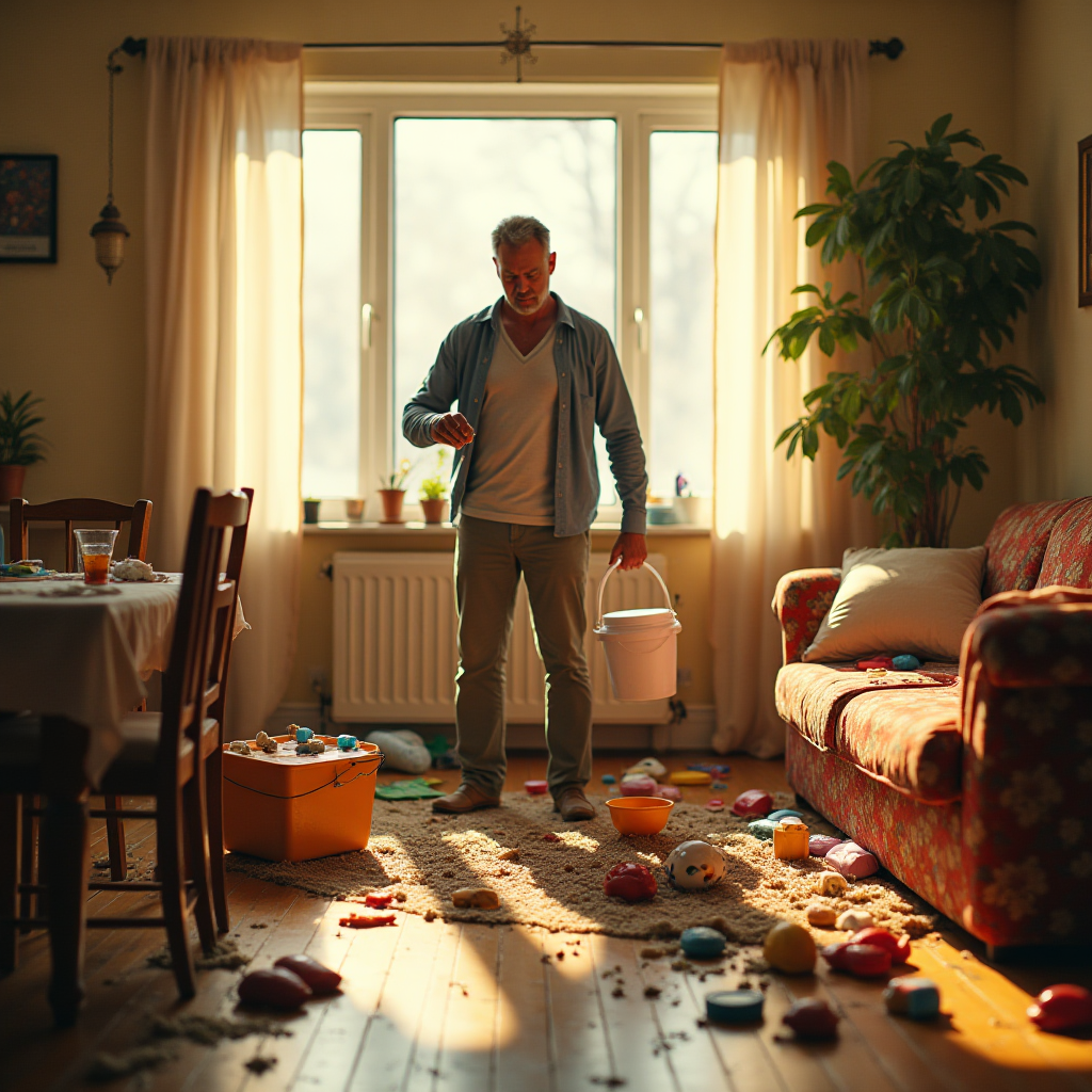 После дня рождения детей Сергей убирал всю ночь