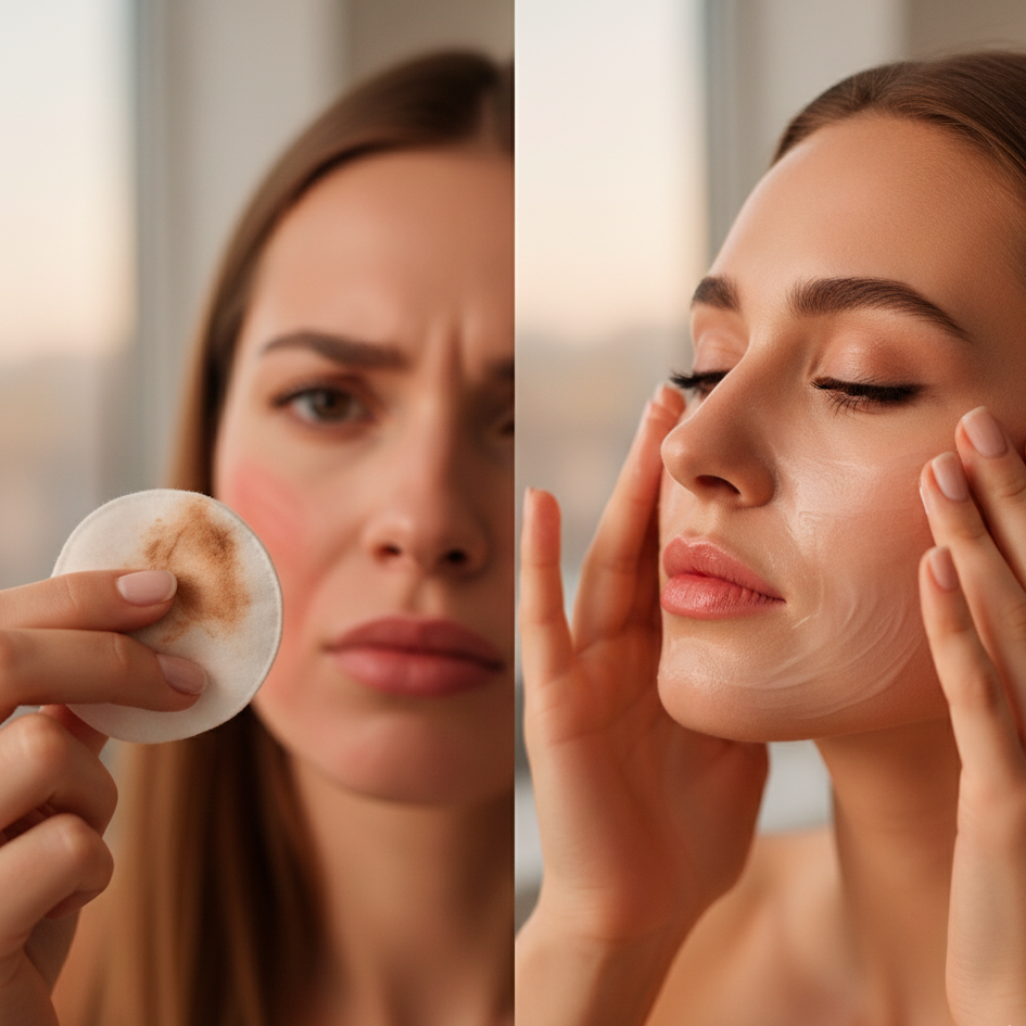 Слева — очищение трением. Справа — очищение растворением. Почувствуйте разницу."