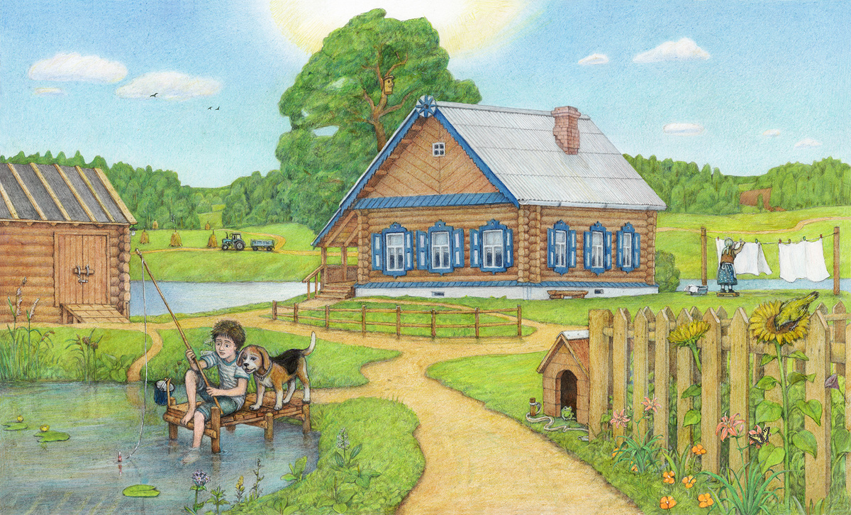 День. Цветные карандаши, акварель, бумага. 2024.