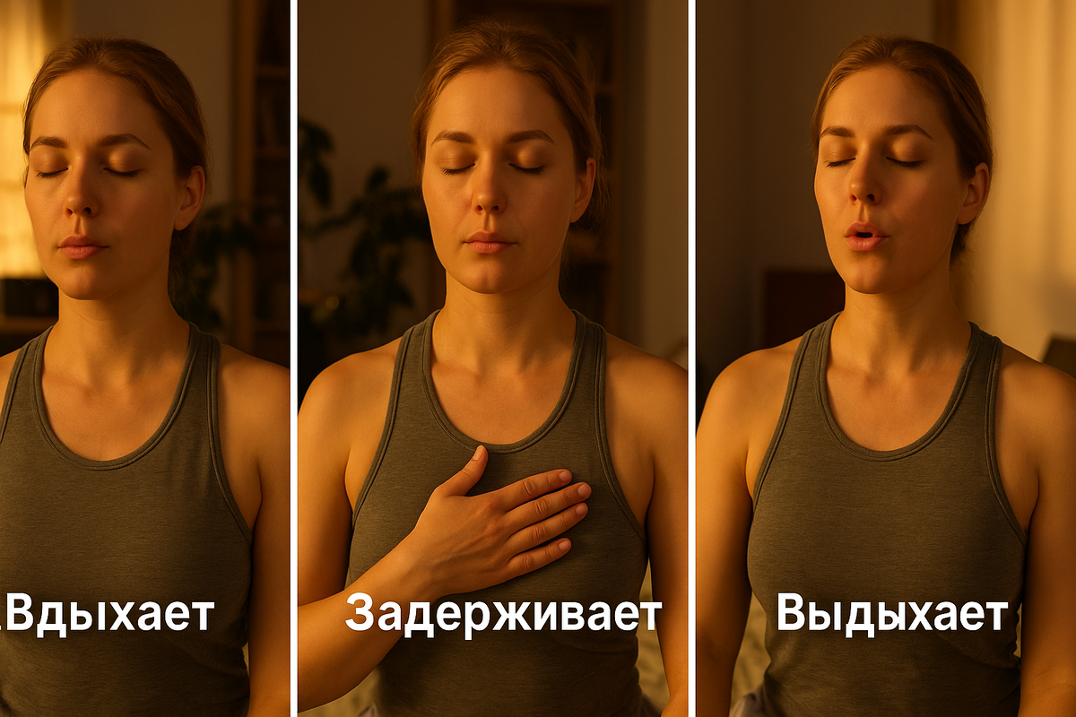Девушка делает дыхательную практику, чтобы заснуть