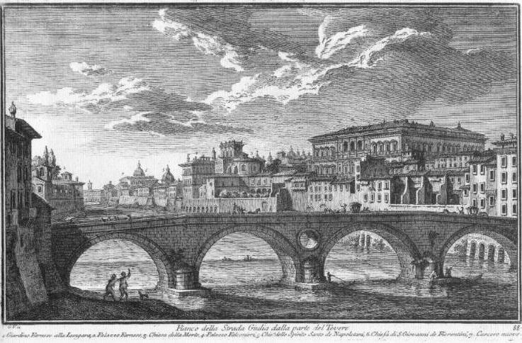 Гравюра Джузеппе Вази с видом моста Сикста, 1754.