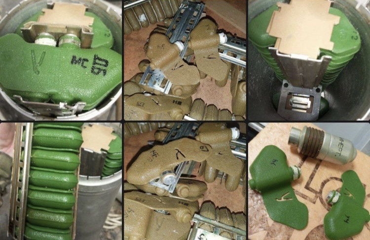 Учебные макеты ПФМ-1 «Лепесток» в обойме 