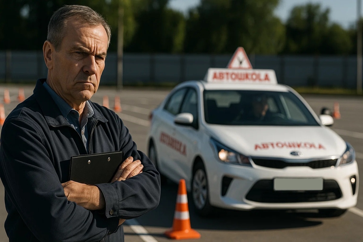 Строгий взгляд инструктора при выполнении упражнения "Змейка" на площадке