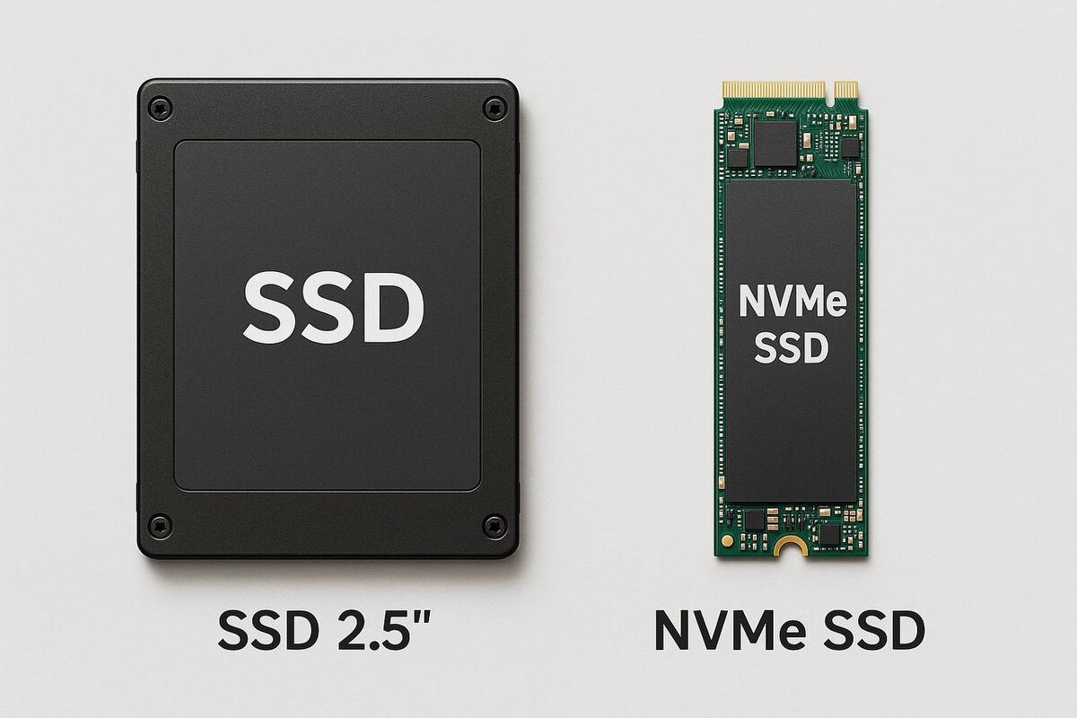 Слева — SSD 2.5” (SATA), справа — NVMe SSD.