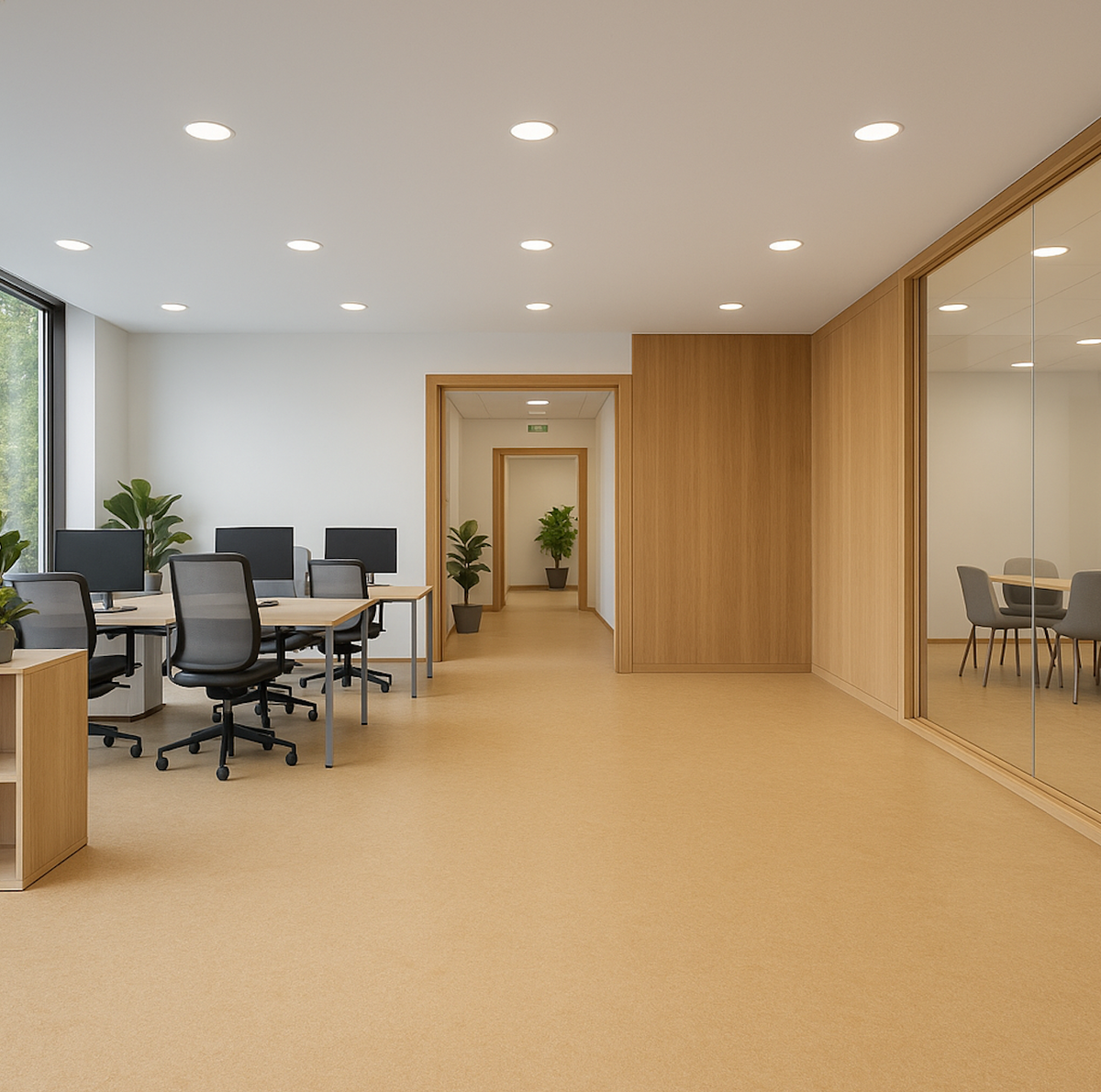 Пример того, как может выглядеть натуральный линолеум в офисе