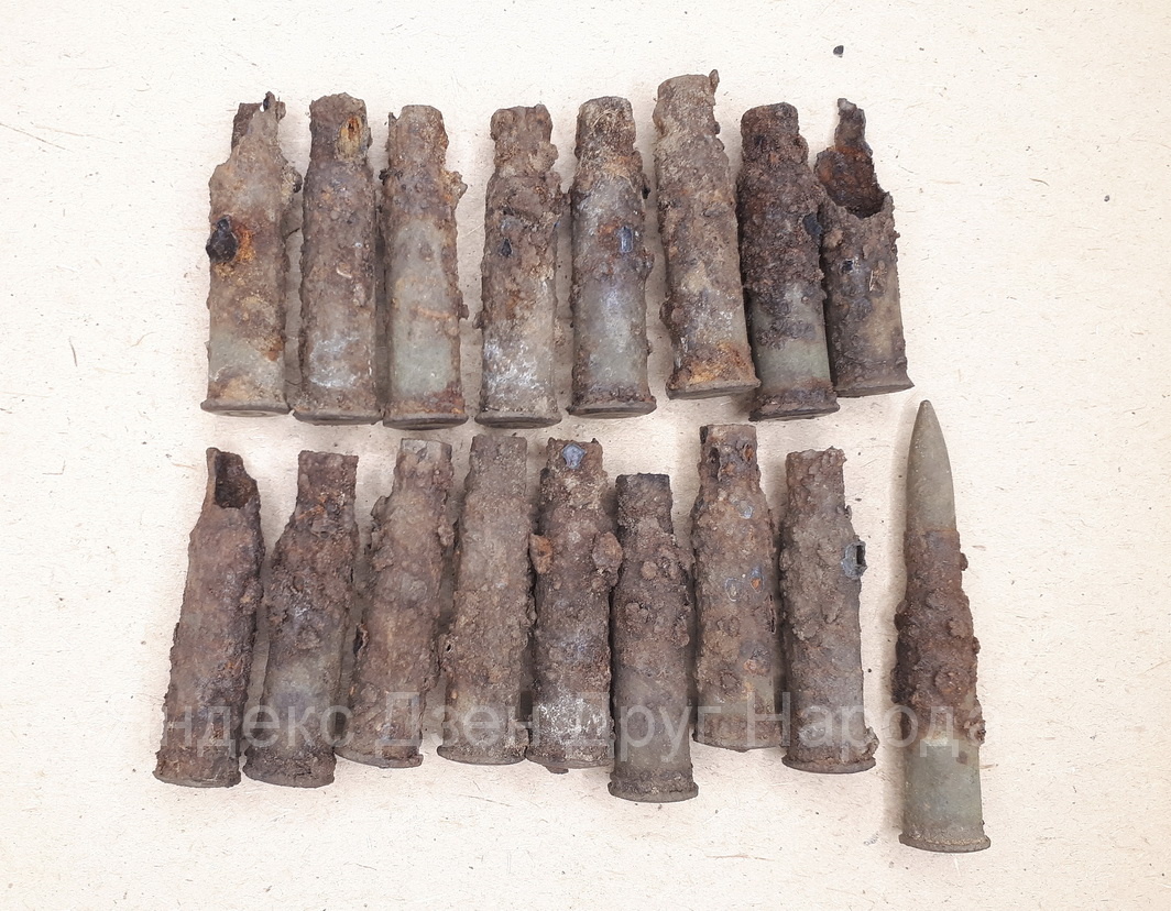 Советские стальные гильзы (найдены в районе "Лемболовской твердыни"). Фото автора