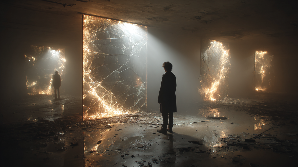 Мужчина перед разбитым отражением