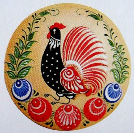 Петух связан с защитой дома, неслучайно его образ используют в народных промыслах. Городецкая роспись. Изображение взято с pinterest