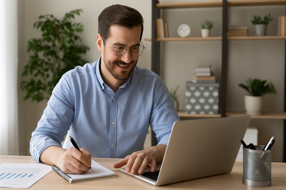 Мужчина продуктивно работает после приема ежовика