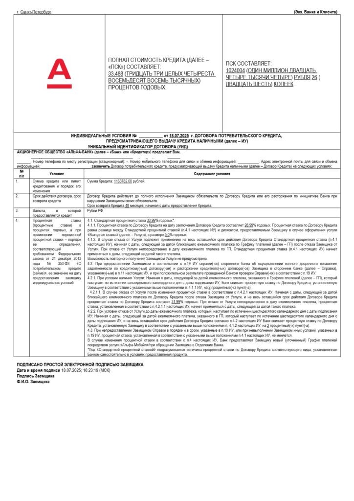 Кредитный договор в АО "Альфа-Банк"