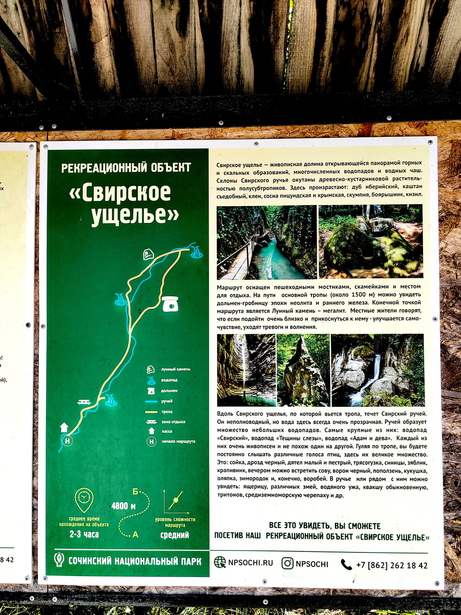 Описание и карта Свирского ущелья на стенде у парковки. Фото автора
