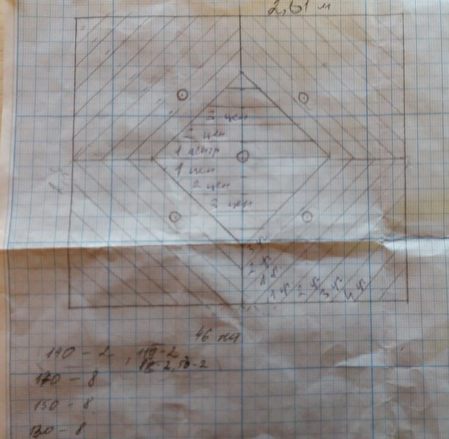 Схема потолка с пометками (уже замусоленная от времени)