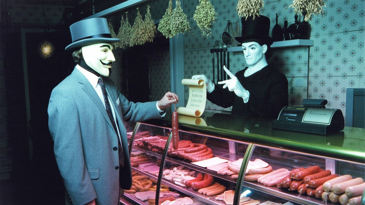 Мистер Никто покупает сосиску, а продавец обслуживает его по стандарту