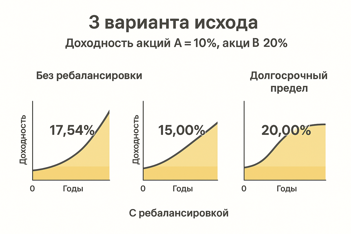 Варианты исходов (ответа на задачку) в зависимости от стратегии ребалансировки