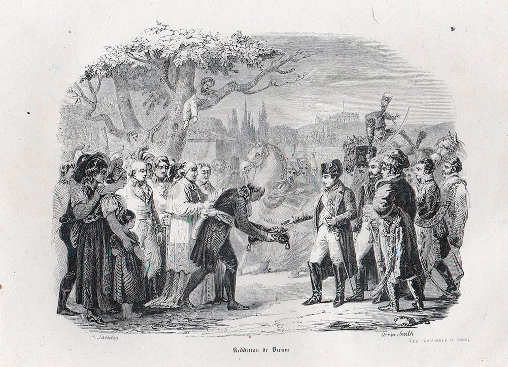 Старинная гравюра «Наполеон получает ключи от Вены в замке Шёнбрунн», Франция, 19 в. Фото с нашего сайта dvaveka.ru