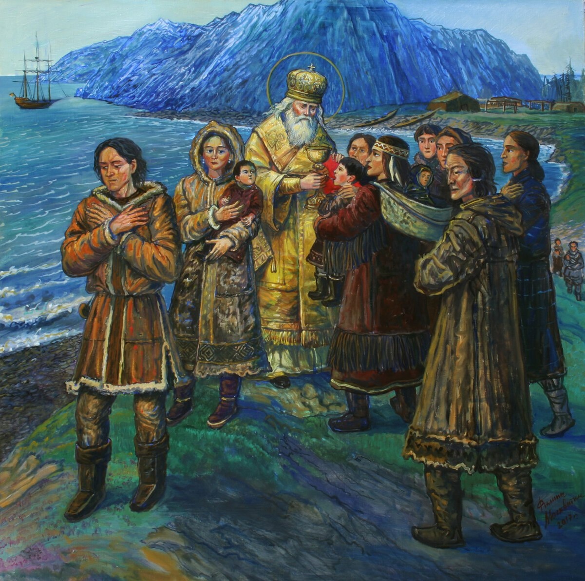 Репродукция картины «Святитель Иннокентий причащает алеутов». Художник – Ф.А.Москвитин, 2012 год