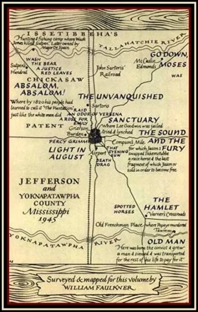 Регион Йокнапатофа и указанные место действия произведений.