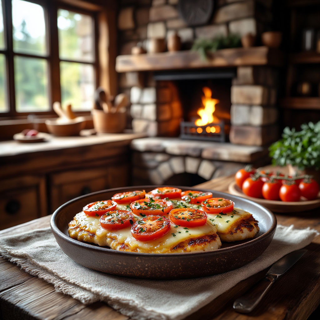 Куриные отбивные с томатами и сыром