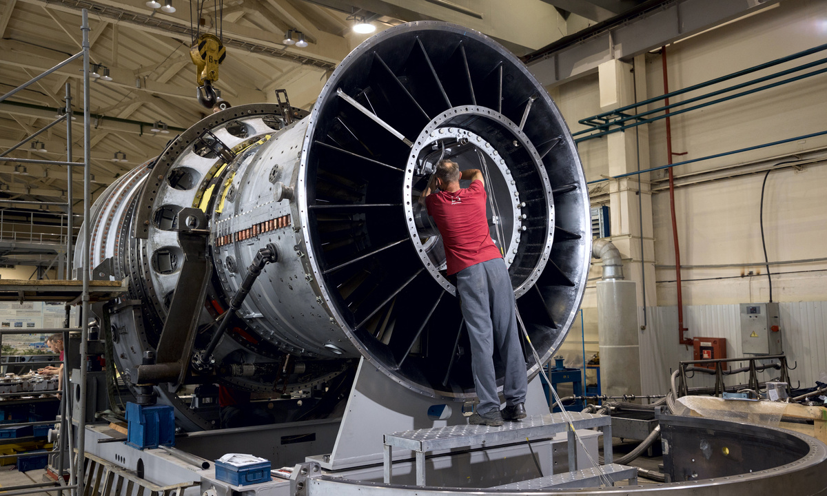 Турбина большой мощности ГТД-110М в сборочном цехе рыбинского предприятия ОДК-Сатурн © ОДК