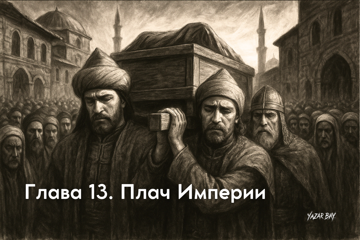 Грандиозная и скорбная похоронная процессия Султана Османа движется по улицам Бурсы. Его сыновья, Орхан и Алаэддин, несут тело своего отца. ©Язар Бай