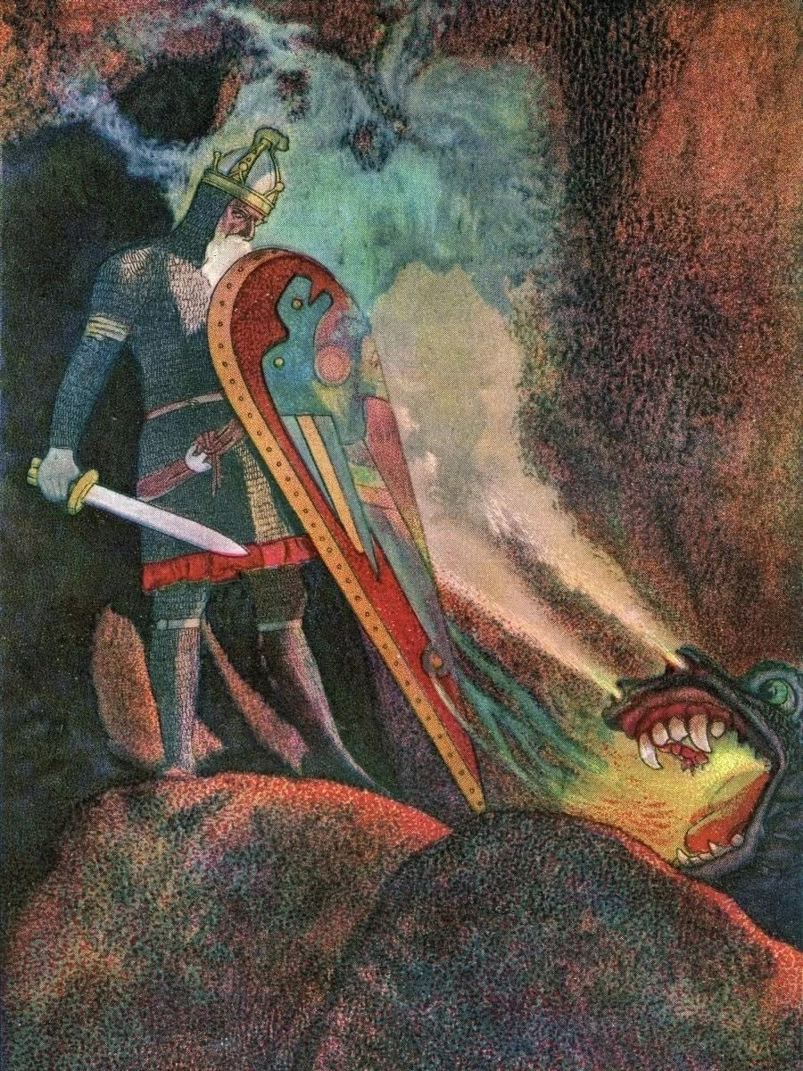  Беовульф собирается сразиться с драконом